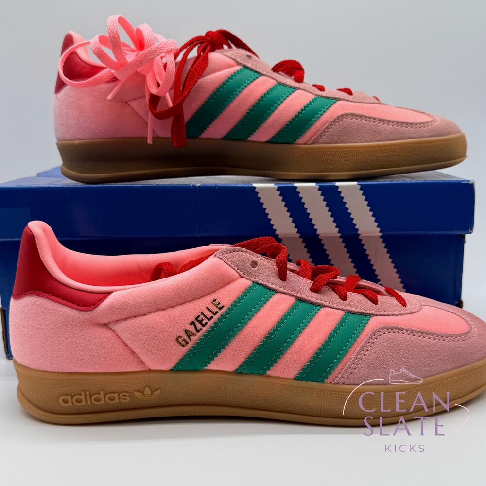Adidas Gazelle Indoor Court Green Glow Pink W7 NIB - Picture 2 of 6